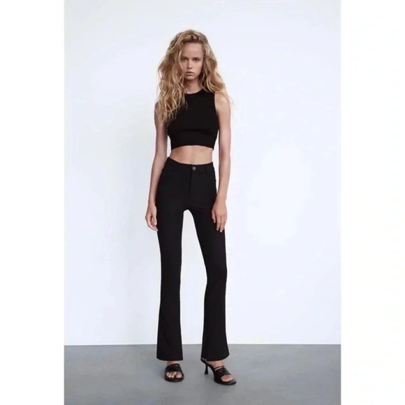 ZARA | SLIT RIBBED FLARE TROUSER - Picture 1 of 14